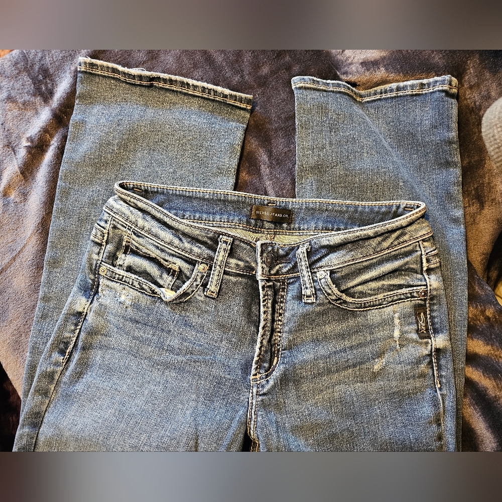Silver Jeans Women's Distressed Blue Slim Boot Denim